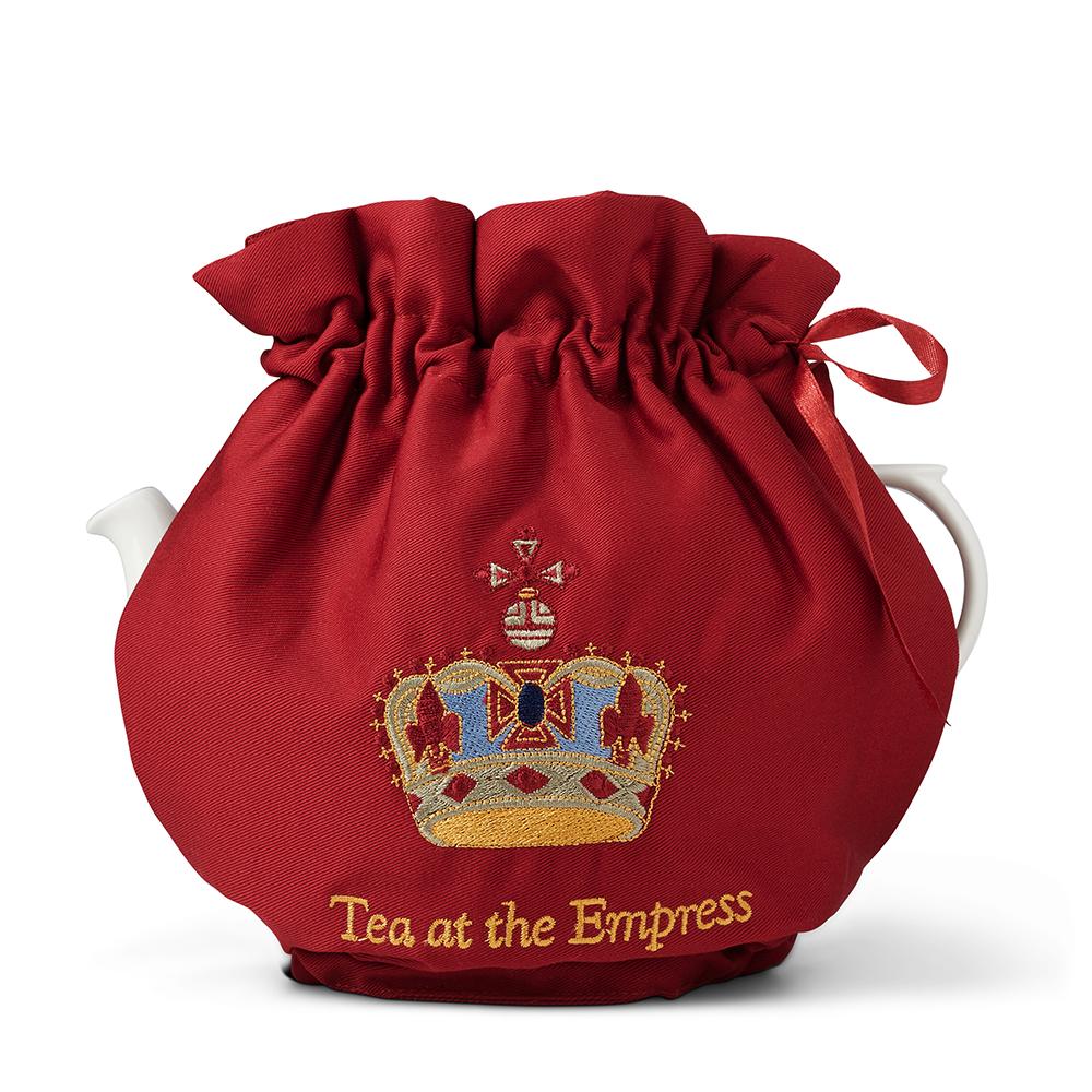 Empress Royal Pattern Teapot Cozy in Burgundy on Tea Pot